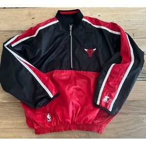 Vtg 90s Starter Chicago Bulls Reversible Pullover Jacket L Excellent Condition